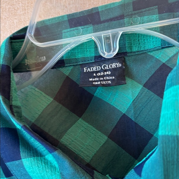Faded Glory Teal and Navy Plaid ladies Shirt large - Picture 3 of 3